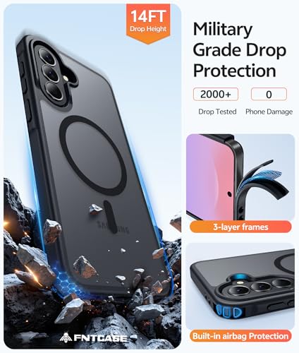 Image of FNTCASE for Galaxy A37 5G Phone Case: Samsung A36 5G Case [Compatible with Magsafe] Matte Translucent [Screen Protector] Military Grade Protection for Samsung A37 & A36 Cases - Black