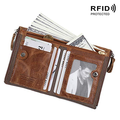 Mens Gunuine Leather Wallet Bifold Large Capacity Credit Cards Holder with RFID Blocking (Brown)3