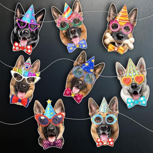 Image of German Shepherd Birthday Garland - Photographic GSD Faces Birthday Banner, Funny German Shepherd Bday Party Decoration for GSD Lovers, Easy Assembly