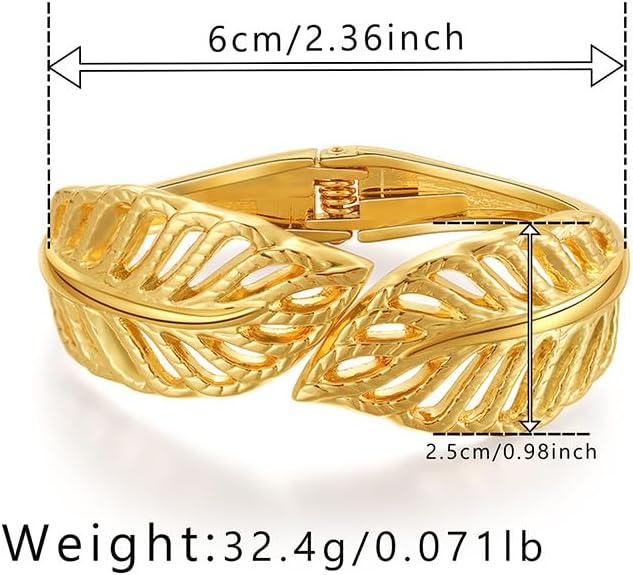 Hollow Leaf Wrap Hinged Statement Bangle Bracelet for Women Modern Wide Chunky Leaves Open Cuff Bracelets Trendy Thick Arm Wrist Bridal Wedding Party Holiday Boho Fashion Jewelry - Image 6