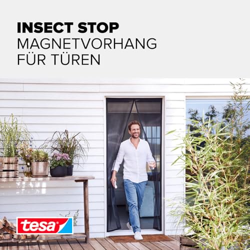 tesa INSECT STOP Magnetvorhang - selbstschließend - Insektenschutzvorhang mit Magneten für Balkon- und Terrassentüren - zur einfachen Montage ohne Bohren - 2,2 m x 1,0 m