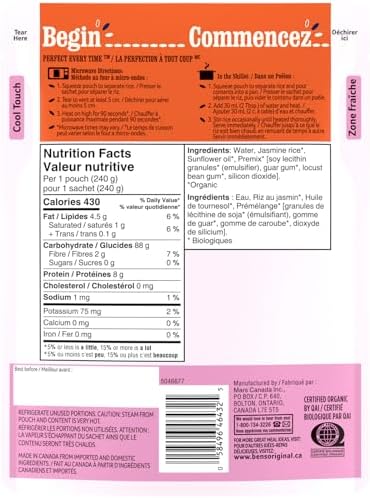 BEN'S ORIGINAL Organic Jasmine Rice, 240g Pouch - 1