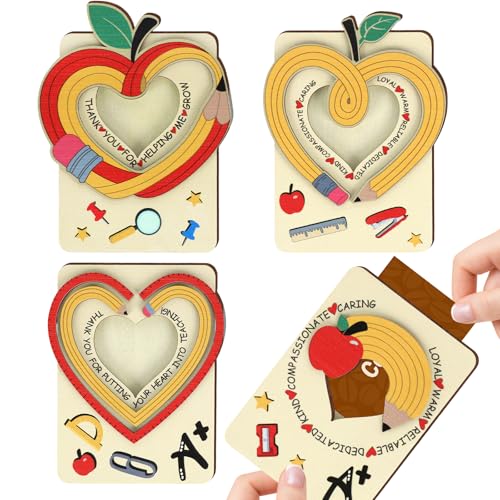 PAIVSUN 4Pcs Teacher Appreciation Gifts Card Holder Wooden Teachers Thank You Gift Card Holder for Women Men Back to School Party Supplies
