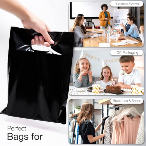 Image of Choice Marts 100 Black Plastic Bags With Handles 9x12 Merchandise Bags