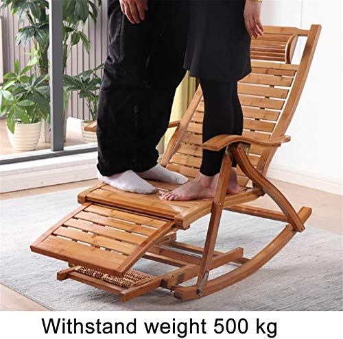 Xzgden Lightweight Bamboo Rocking Chair Recliner Home Adult Balcony Lazy Old Man Siesta Solid Wood Leisure Chair, Lounge Chair Cushions Thicken Lengthen Folding,Outdoor Patio Garden Recliner Seat #TOP5