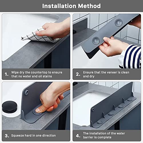 Upgraded Sink Splash Guard With Strong Suction Cup - 17.1” X 3.9“ Premium Silicone Water Splash Guard, Eco-Friendly Kitchen Island Countertop Barrier - Behind Faucet Backsplash Protector Mat (Grey) #TOP2