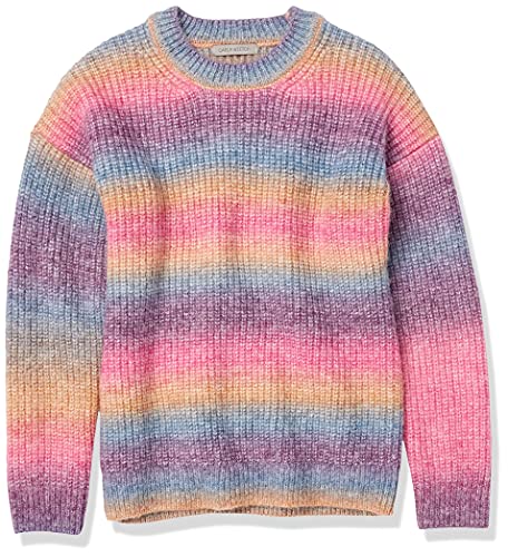 Image of Cable Stitch Women's Ombre Space-Dyed Crewneck Sweater - Long Sleeve Color Block Rainbow Striped Pullover Top