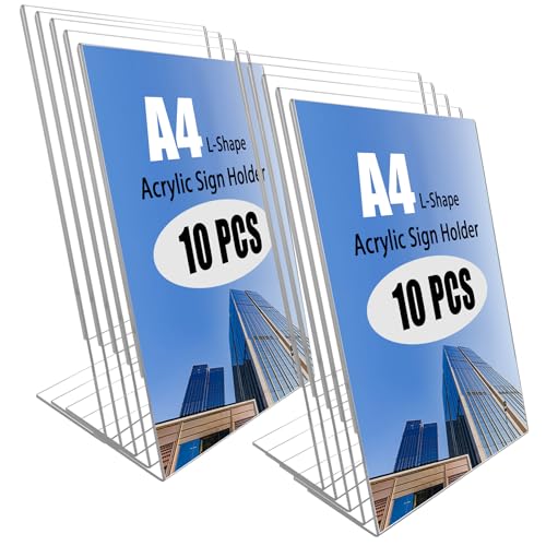 Swanaryo Aufsteller A4, 10 Stück Acryl Tischaufsteller Din A4 Transparent, Werbeaufsteller Schräg L Ständer, Tisch Aufsteller für Büro, Geschäft, Restaurant, Hotel