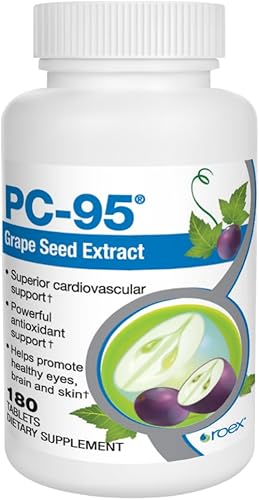 Roex Vitaminas  Extracto de semilla de uva PC-95  Suplementos dietéticos  Alivio del estrés  Ojos saludables  Cerebro saludable  Piel sana  Apoyo