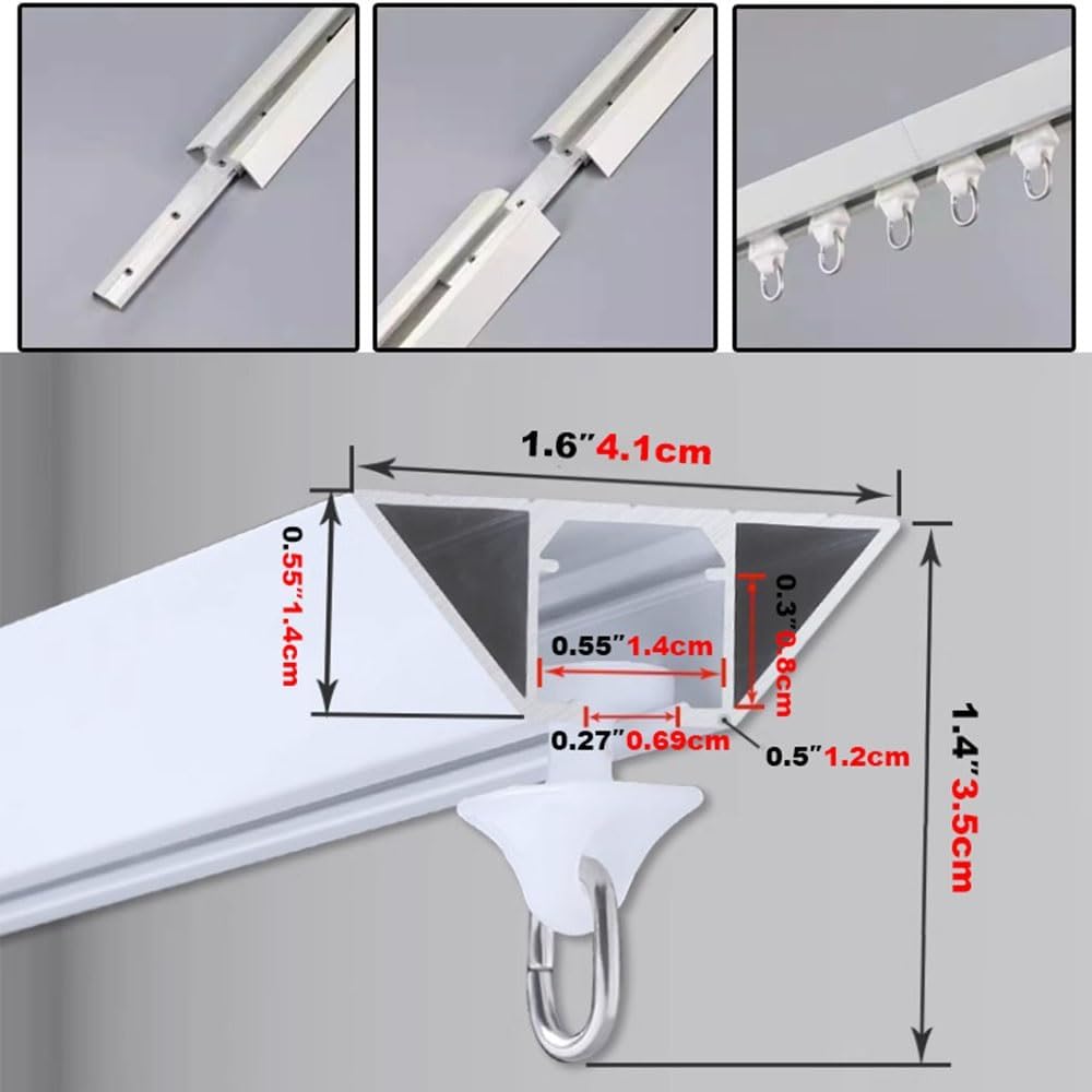 Ultra-Thin V-Shaped Aluminum Alloy Curtain Track System, 16.4ft Self-Adhesive/Screw Mount, Black/White, Perfect for Ceiling Installation, Room Divider, Home Decor