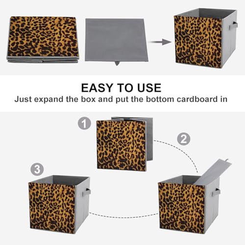 Cube de rangement pliable léopard en tissu pour étagère et garde-robe