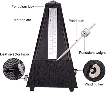 M360 AUPHY Mechanical Metronome with Accent Bell for Piano Violin Guitar Drums Saxophone etc,Classic Pyramid Design,Multiple Beat Modes Range Tempo(40-208BPM) Easy to Use, Black Woodgrain
