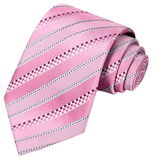 Kissties Pink Tie White Dotted Glossy Striped Necktie + Gift Box #TOP30