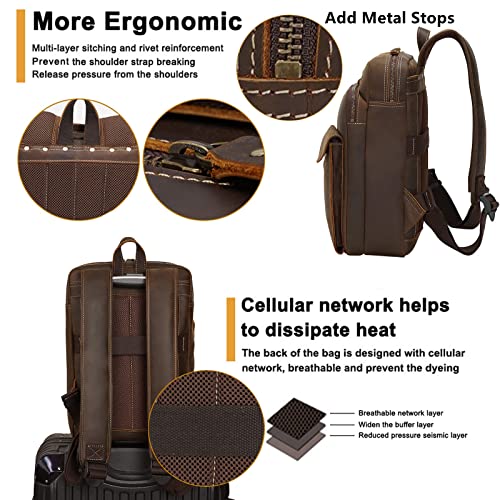 Small Mens Full Grain Leather Backpack For Men Purse Vintage 14 Inch Laptop Bag Business Work Hiking Daypack Brown Schoolbag #TOP2