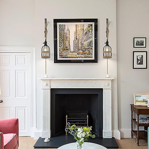 Image of Farmhouse Plug in Pendant Light Set of 2, Black Industrial Metal Plug in Wall Sconce, Height Adjustable Pulley Lamp for Bedside Living Room Bedroom Hallway.