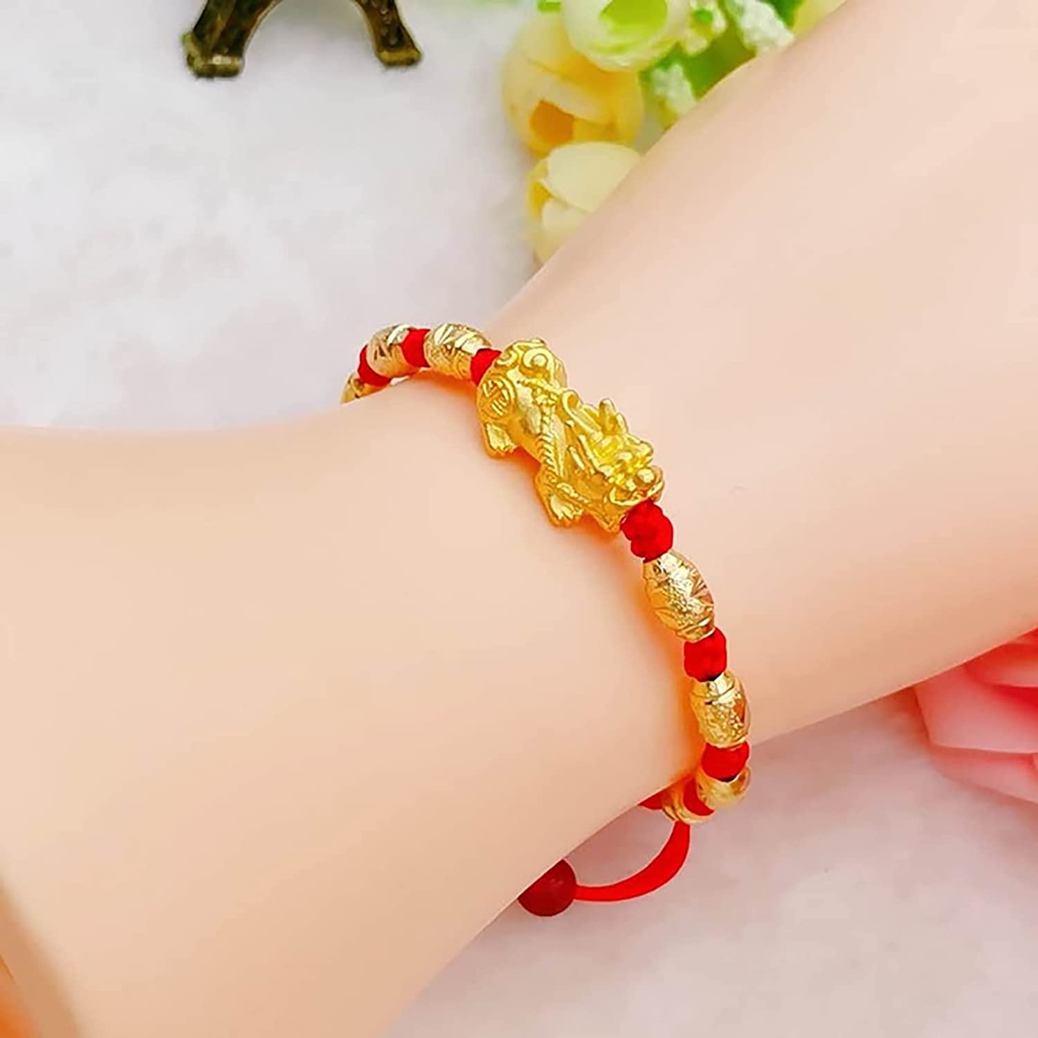 Pulsera de riqueza Feng Shui, pulsera de cuentas de jade, pulsera Pixiu, pulsera de hilo rojo, pulsera con amuletos de la suerte para mujeres, hombres, amuleto para protegerse de los espíri