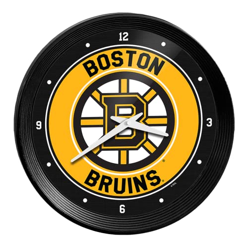 The Fan-Brand NHL Boston Bruins: Ribbed Frame Wall Clock - Sports Team Bar Sign Décor - Home Man Cave, Party Decoration - Made On Demand