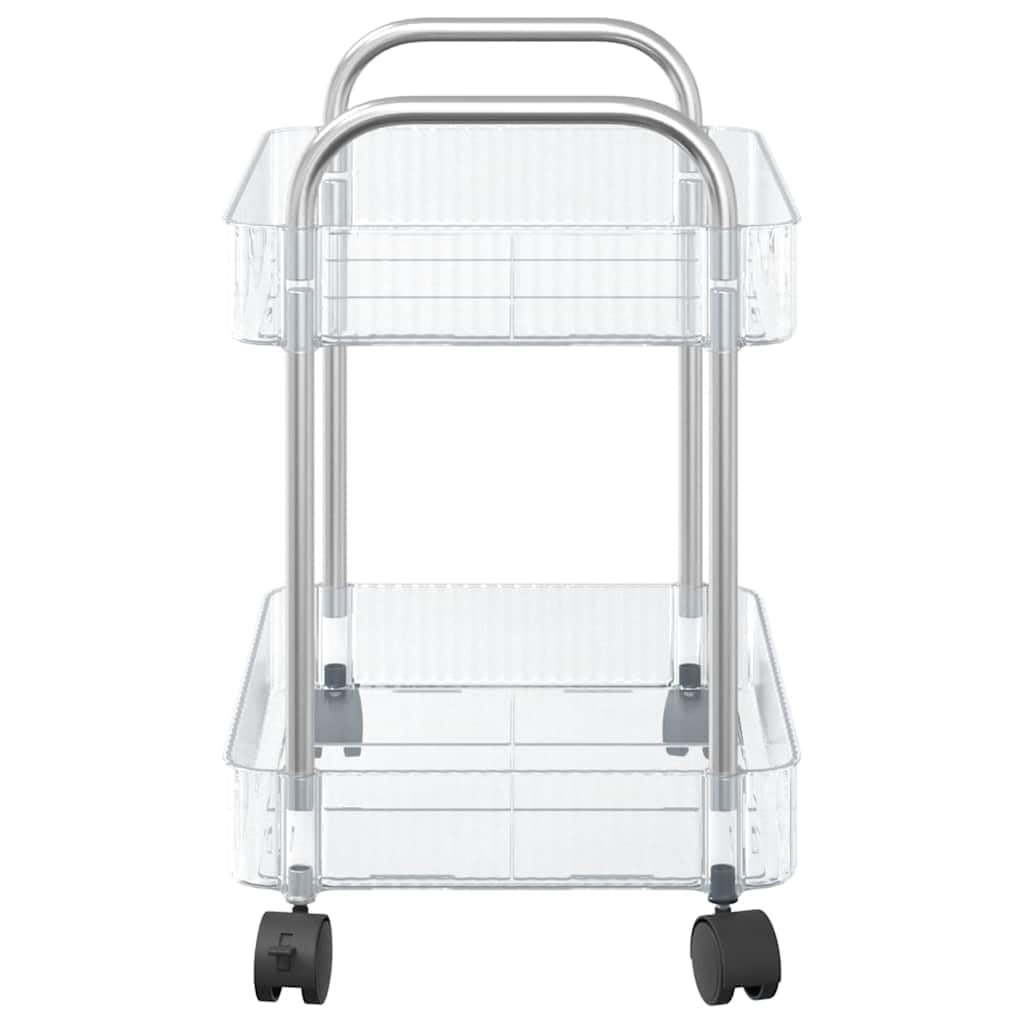 Carro de almacenamiento acrílico con ruedas y frenos, 2 plantas, transparente, incluye cuencos colgantes para cocina y baño
