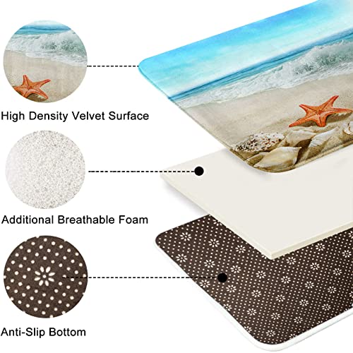 Tayney Beach Seashell Shower Curtain Set With Toilet Lid Cover And Non-Slip Rugs, Blue Ocean Waves 4 Pcs Shower Curtain Set, Sea Starfish Bathroom Shower Curtain Set With 12 Hooks Accessories #TOP4