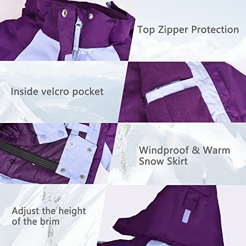 Yingjielide Girl's Waterproof Ski Jackets,Kids Warm Winter Snow Coat,Fleece Lined Hooded Outerwear,Snowboarding Windproof Lilac 5-6 Years #TOP4
