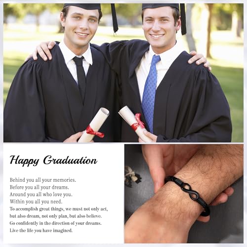 Image of Leather Bracelet Gifts for Men, To My Son Bracelet Fathers Day Bracelet Gifts Dad Grandpa Love You Forever Engraved Birthday Valentines Graduation Gift Infinity Knot Jewelry