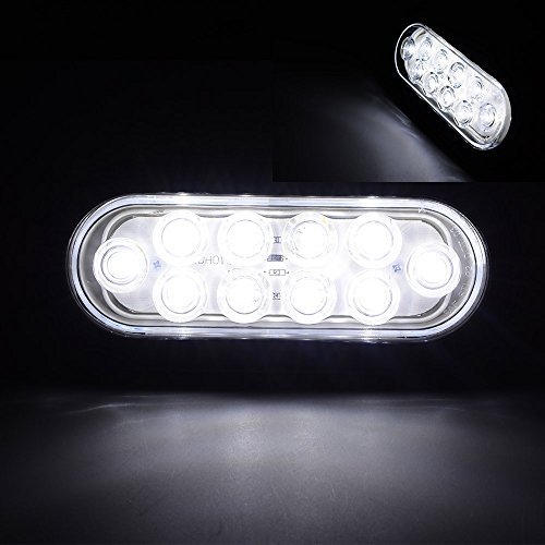Anzio 2X Bright WHITE Clear Oval Sealed 10-LED 12V-24V IP65 Backup Reverse Fog Light w/Wiring Plug Truck Trailer Boat
