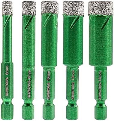 Porcelain Tile Diamond Drill Bits - Dry Diamond Hole Saw Set for Ceramic Marble Granite Stone,Diamond Core Drill Bit Kit Triangle Shank Fixed on Drills,No.K1(5pcs 6mm)