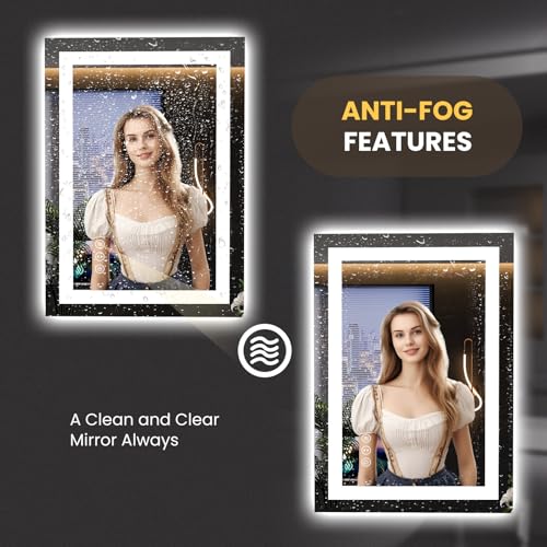 LOAAO 23.6"x31.5" LED Mirror for Bathroom, Lighted Bathroom Mirror with Lights, Anti-Fog, Dimmable, Memory Function, Easy to Install, Clear Reflection