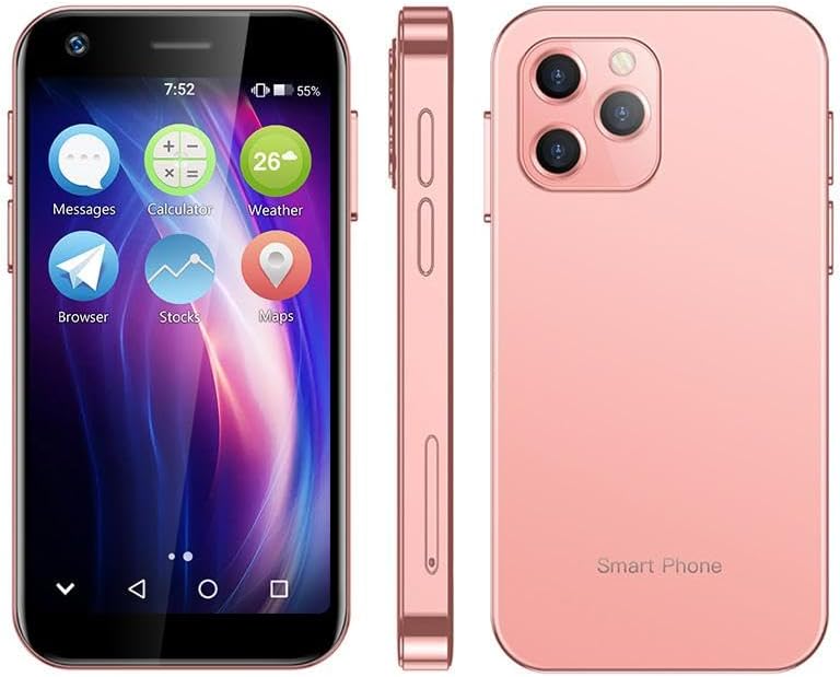 Mini Smartphone, SOYES XS12 Android 10.0 2GB RAM 16GB ROM 4G LTE Dual SIM WIFI Bluetooth Hotspot GPS Unlocked Mobile Phone (Pink)