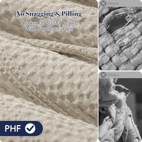 Image of PHF Soft Waffle Comforter Set King Size- Comfy Breathable Waffle Weave Comforter with 2 Pillow Shams, 3 Pieces Less Snagging Lightweight Textured Bedding Set for All Season, Natural /Linen