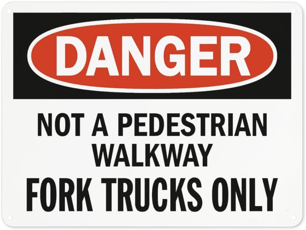 Warning Notice Danger Not A Pedestrian Walkway Rust Free Aluminum Tin Sign - Traffic Safety Decor with Pre-Drilled Holes for Workplace, Factory - 12x8 Inch​