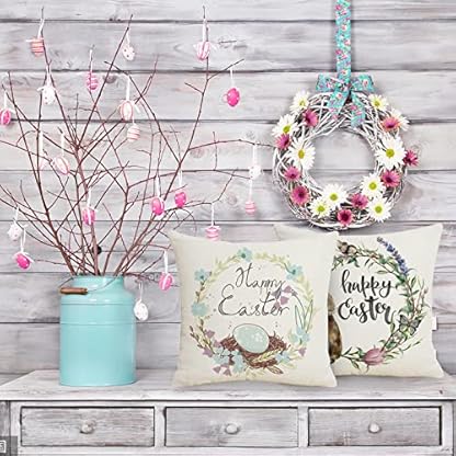 SLYGOU 4pcs Kissenbezug Ostern,Osterdeko,FrüHling Urlaub Dekoration Leinen Dekokissen Cases Home 40x40 Ostern Kissen FrüHling KissenbezüGe KissenhüLle 45x45cm 4pc – Bild 8