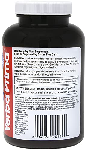 Yerba Prima Daily Fiber Caps - 180 Capsules, (Pack Of 4) - Soluble & Insoluble Dietary Fiber Supplement - Colon Cleanse - Gut Health - Vegan, Non-Gmo, Gluten-Free #TOP6