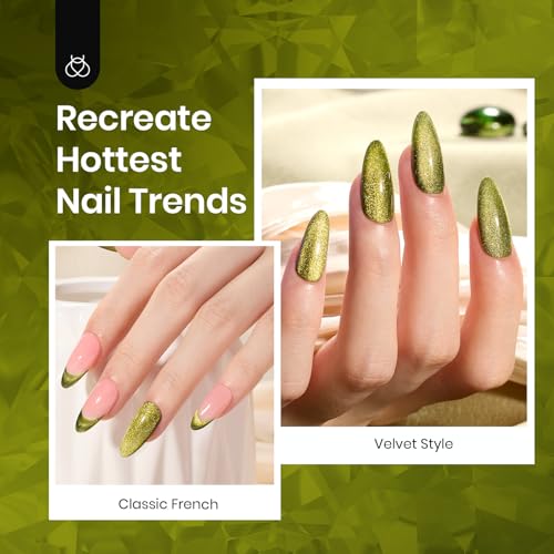 Image of Beetles Green Cat Eye Gel Nail Polish - 15ML Olive Green Cat Eye Glitter Magnetic Gel Polish Soak Off Uv Nail Art Manicure Gifts for Women