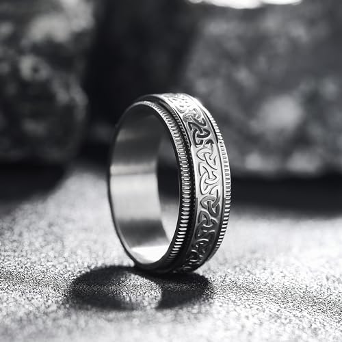 Image of King Will 316L Stainless Steel Spinner Ring for Men Women- 8mm Width Fidget Ring with Dragon /Celtic Knot Pattern, Stress Anxiety Relief Comfort Fit Wedding Band