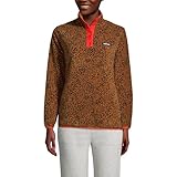 Lands' End Womens Snap Neck Heritage Fleece Pullover Burnt Caramel Leopard Print Regular Large