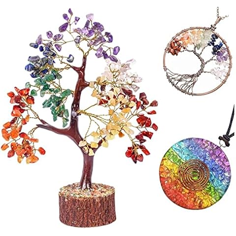 Seven Chakra Tree - Crystal Tree for Positive Energy - Chakra Tree of Life Necklace - Gemstone Tree - Fung Shui Money Crystal Bonsai Tree - Gem Tree, Charkas Abundance Crystals Spiritual Gifts Cover