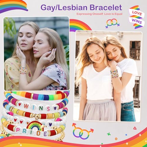 Pride Bracelets for Women Men LGBT Support Rainbow Clay Bead Bracelet Gay Bracelets for Pride Day Month Parades Decorations Party Supplies4