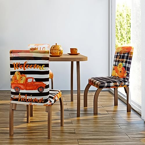 Preboun LEN-PREBOUN-1257 Fall Chair Covers Set Of 6 Thanksgiving Dining Protector Stretch Autumn Pumpkin Truck Maple Leaves Slipcovers Removable Washable thumb #6