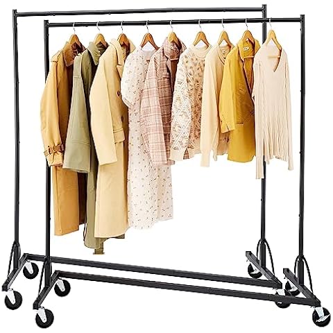 Hoctieon 2-Set Z Rack Set of 2, Rolling Clothing Racks with Z-Base, Heavy Duty Garment Racks Set of 2, Clothes Rack on Wheels With Brakes, Clothes Organizer Rack Set of 2, Black Cover