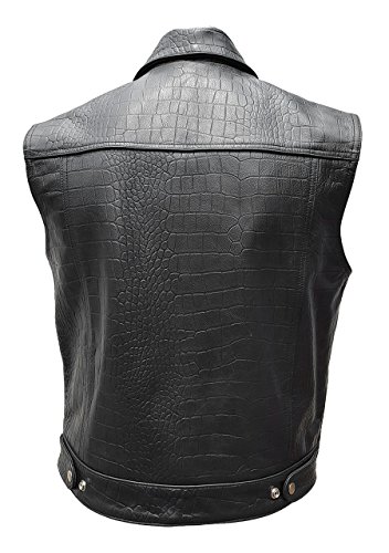 Mens Black Alligator/Crocodile Leather Motorcycle Biker Style Vest Waistcoat3