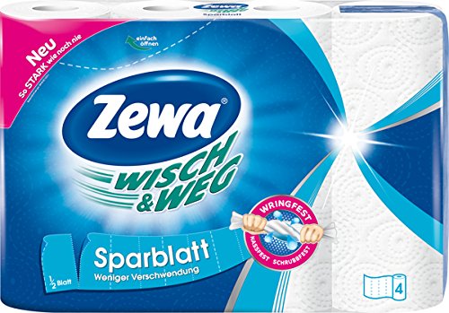 Foto von Zewa Wisch und Weg Küchenrollen Sparblatt, trennbare Wischtücher für sparsame Nutzung, 4 x 4 Rollen (16 x 74 Blatt)