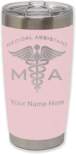 LaserGram Taza aislada al vacío de 20 onzas, asistente médico MA, grabado personalizado incluido (rosa)