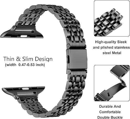 Image of Slim Metal Band Compatible with Apple Watch Straps 42mm [Series 10] 41mm 40mm 38mm, Stainless Steel Chain Strap for Women iWatch Straps Series 9 8 7 6 5 4 3 2 1 SE [WATCH NOT INCLUDED]