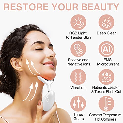 3-In-1 Face Massager For Skin Care, Facial And Neck Massager Electric Face Neck Lifting Massager With 45 ±5℃ Heat & 3 Massage Modes Skin Care,Improve,Firm,Tightening And Smooth #TOP1