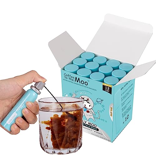 Coffee To The Moo V2 - Nitro Cold Brew Instant Coffee Concentrate With Lion’s Mane Mushroom, Ginseng For Brain & Focus Support, Medium Dark Roast, Single Serve Recyclable Coffee Canisters, 12 Ct #TOP6