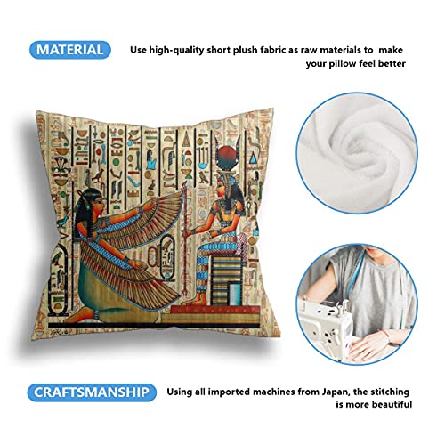 Egypt Egyptian Pillow Cases 18X18 Queen Nefertari Papyrus Ancient Wall Painting Throw Pillow Covers Cotton Vintage History Decorative Cushion Cover Both Sides For Sofa Bedroom Living Room Patio #TOP3