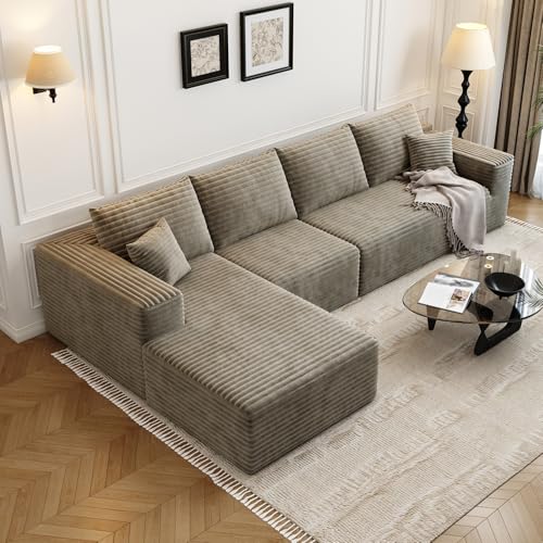 Image of 135.4 inch Cloud Modular Sectional Sofa Couch with L-Shape Chaise,Modern Minimalist Upholstered Couches for Living Room Bedroom,Deep Seat Corner Couch,No Assembly Required (Camel,Left Facing Chaise)