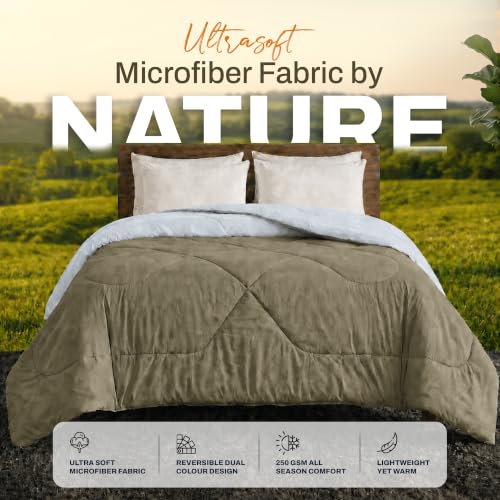 Image of DECORUM Reversible Microfiber Comforter for Double Bed | Olive Green & Light Grey | Soft Lightweight All Season Quilt | Premium Filled Bed Comforter | (228 X 223 CM)
