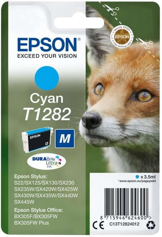 Epson T1282 Cyan Fox Genuine, DURABrite Ultra Ink Cartridge